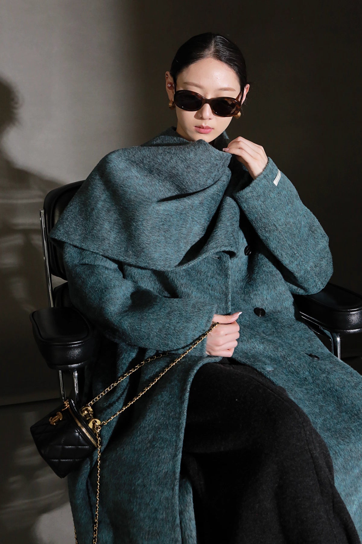 Luxury Lama Wool Blend Coat with Shawl Detail