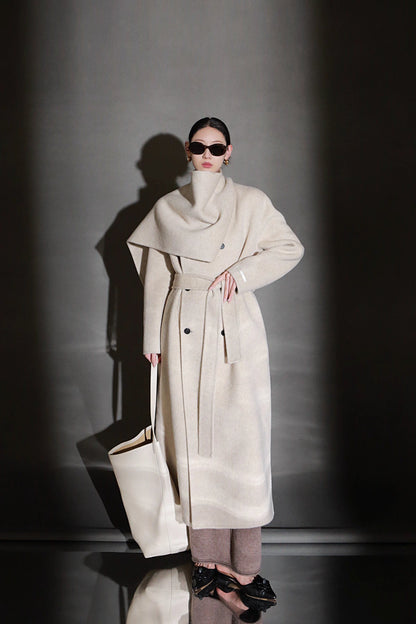 Luxury Lama Wool Blend Coat with Shawl Detail