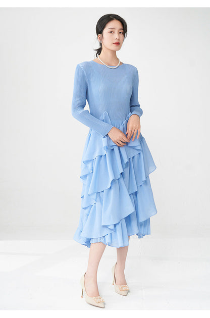 Spring Breeze Ruffled Midi Dress – Long Sleeve, One Size
