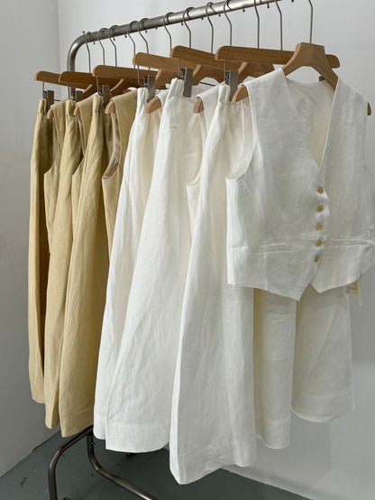Linen Vest & Midi Skirt Set – Timeless Summer Elegance