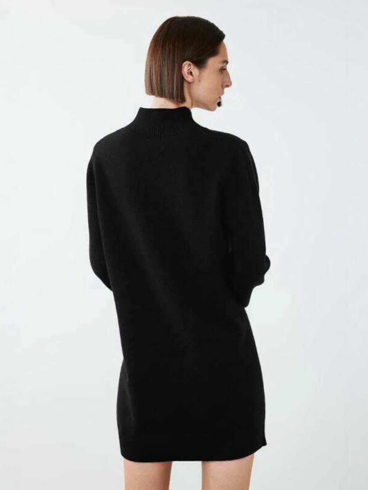 Floral Pattern Wool Midi Dress with Mock Neck