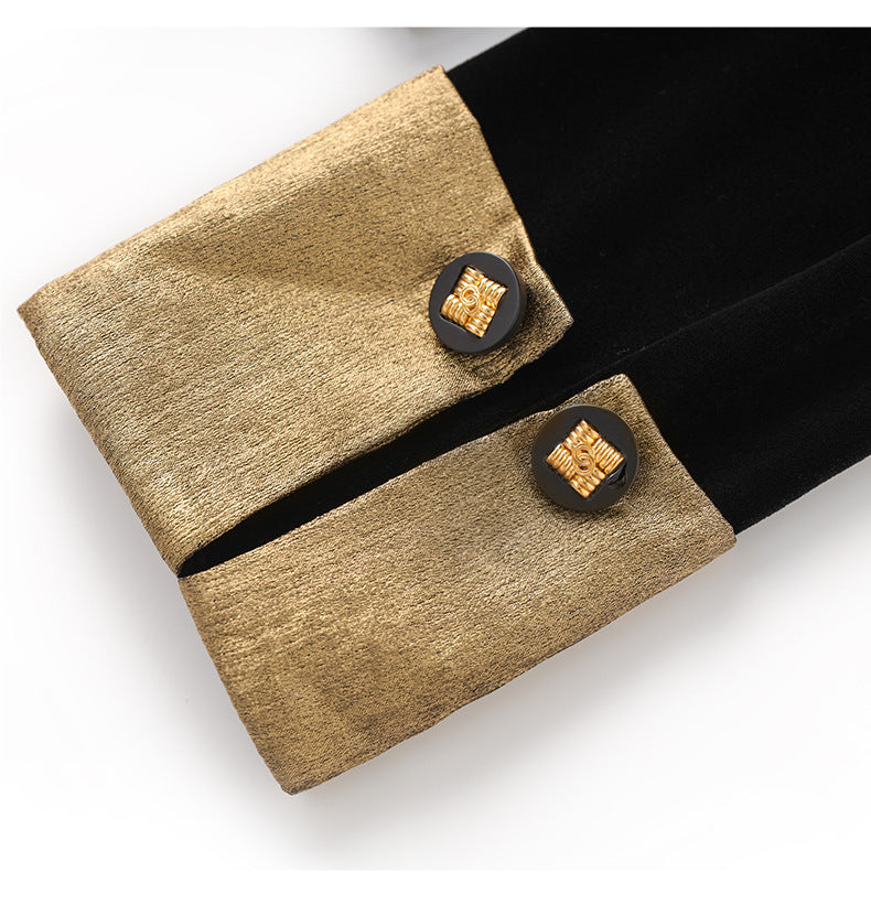 Velvet Contrast French Bow-Tie Slimming Blouse