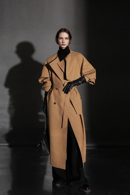 Minimalist Round Neck Wool Blend Trench Coat – Relaxed Fit