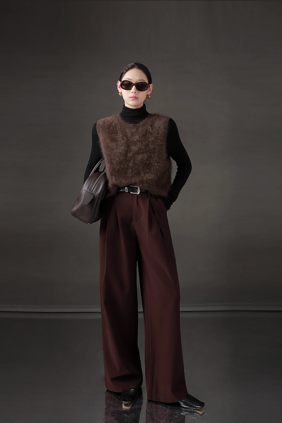 High-Waisted Wide-Leg Wool Blend Pants