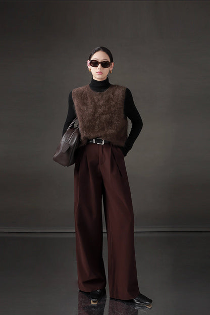 High-Waisted Wide-Leg Wool Blend Pants