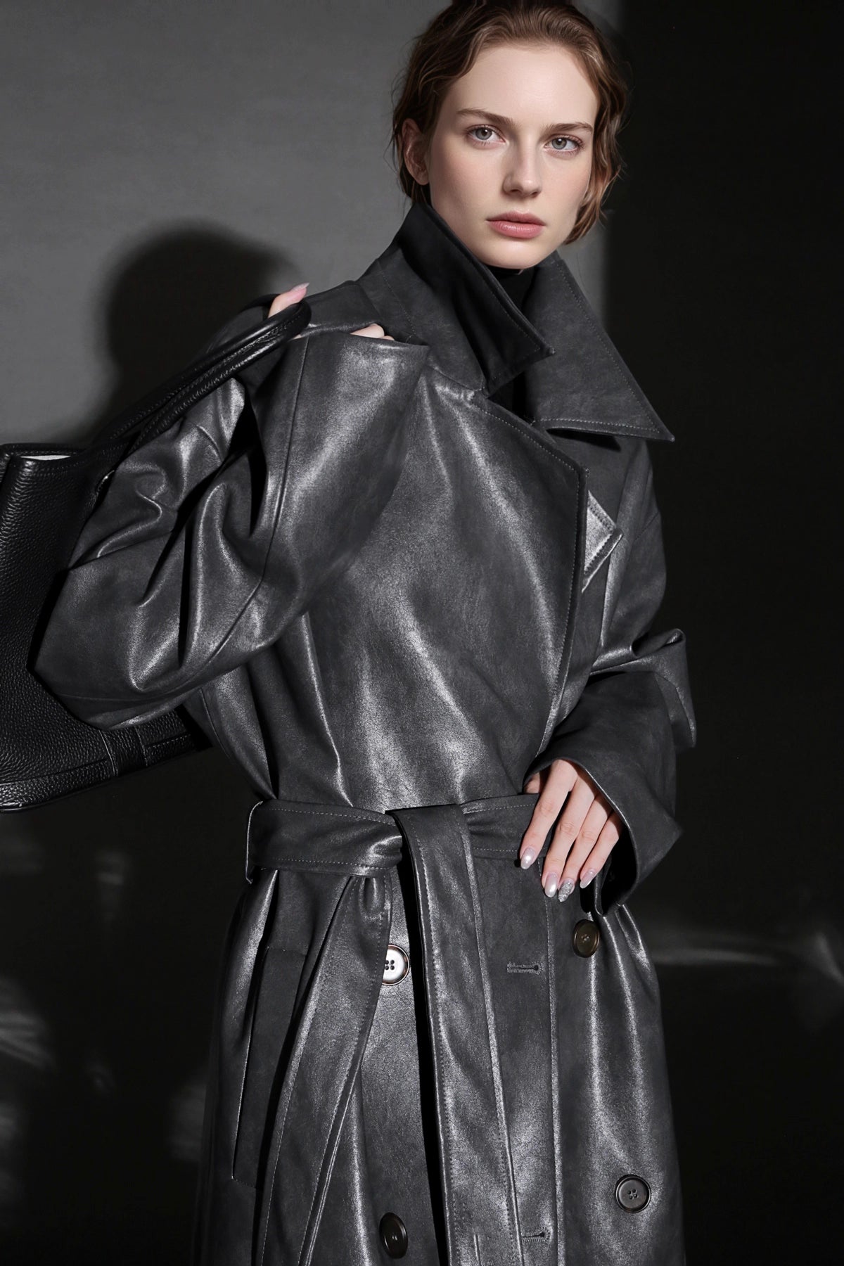 Luxury Genuine Sheepskin Trench Coat – Elegant & Timeless Design