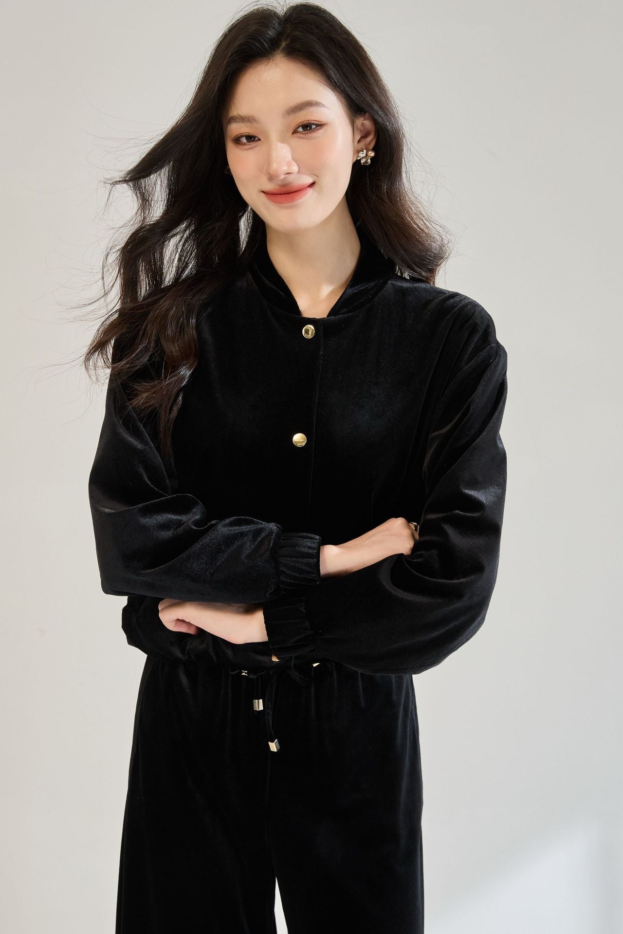 Velvet Pilot Jacket & Wide-Leg Pants Set