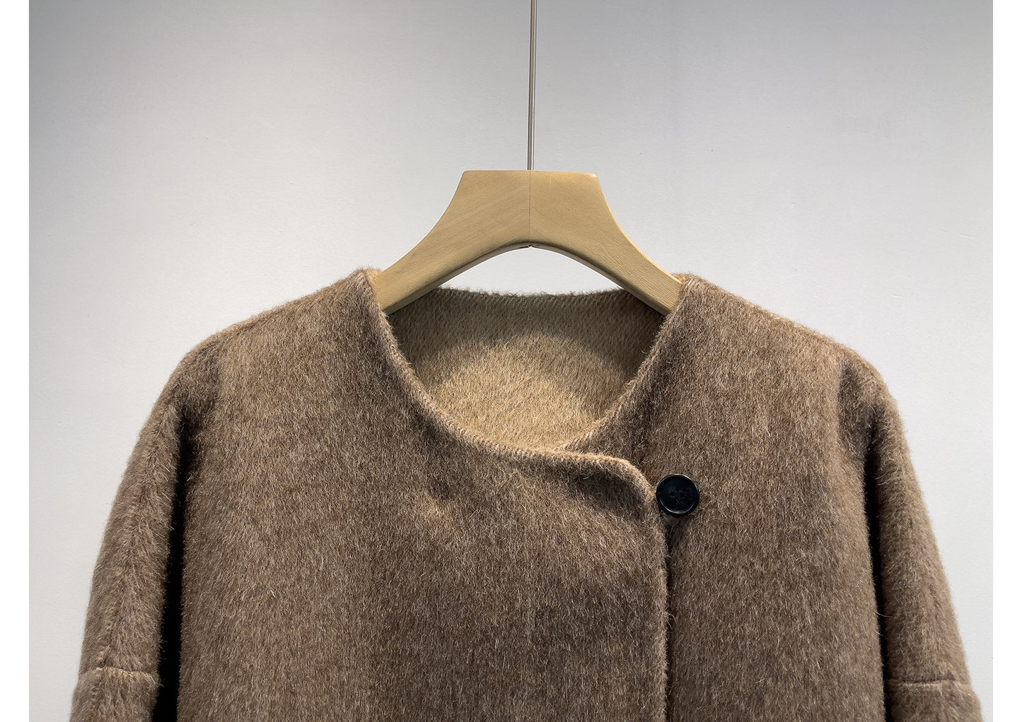 Alpaca Wool Short Double-Sided Coat with Scarf Detail