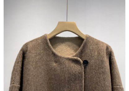 Alpaca Wool Short Double-Sided Coat with Scarf Detail