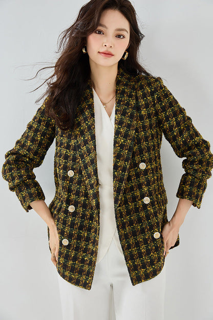 Yellow Tweed Textured Chic Blazer