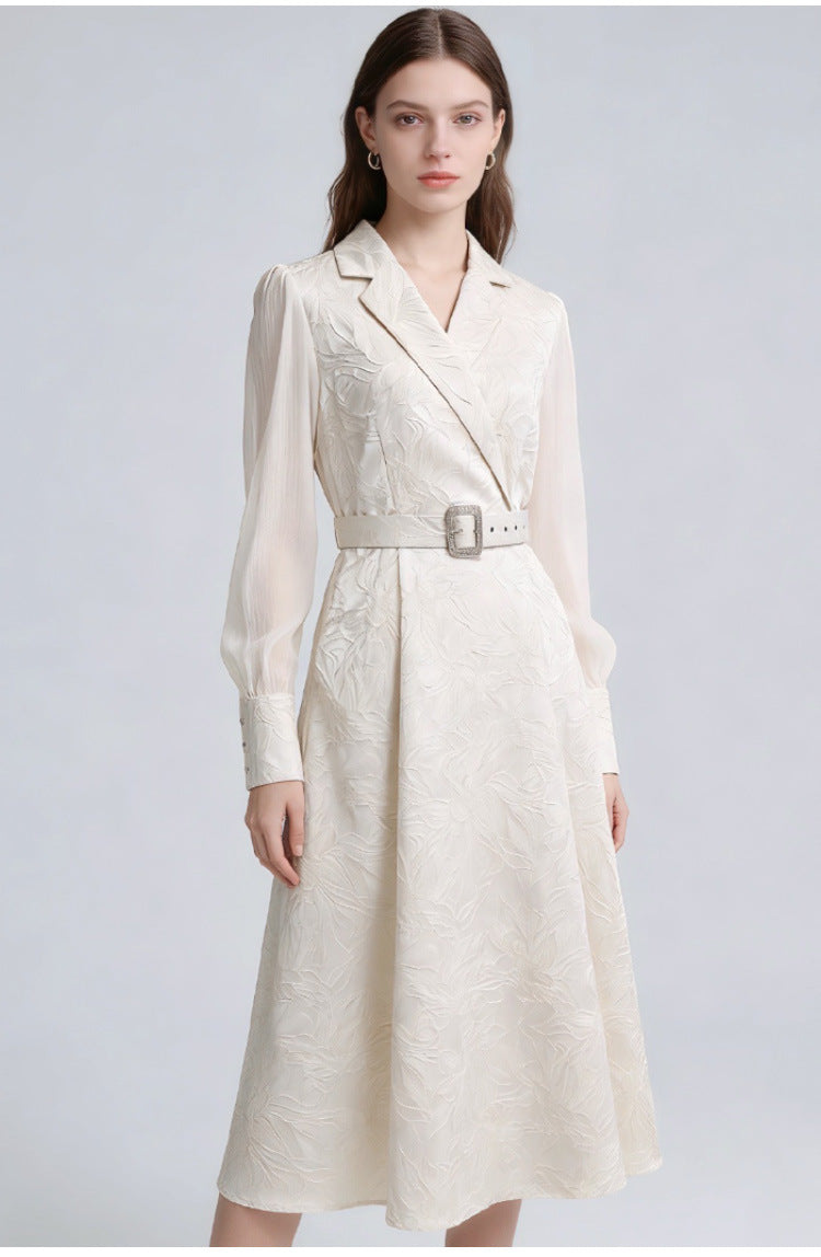 Tailored Collar Lantern Sleeve Maxi Dress