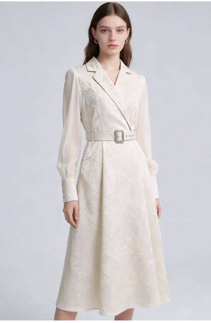 Tailored Collar Lantern Sleeve Maxi Dress
