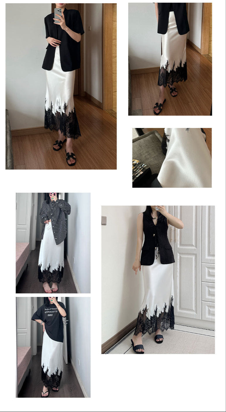 Lace-Trimmed Acetate Satin Maxi Skirt