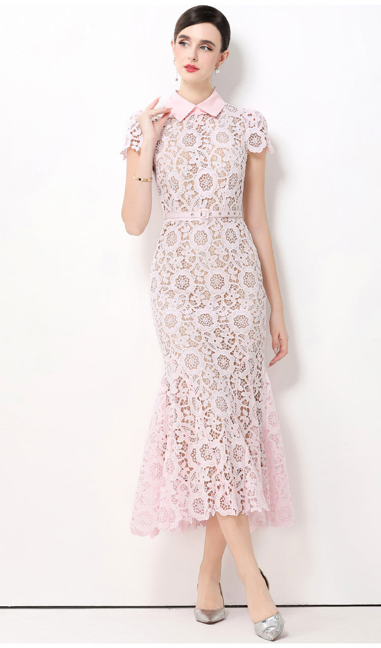 Soft Bloom Lace Fishtail Maxi Dress