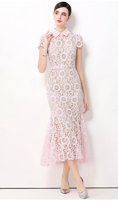 Soft Bloom Lace Fishtail Maxi Dress