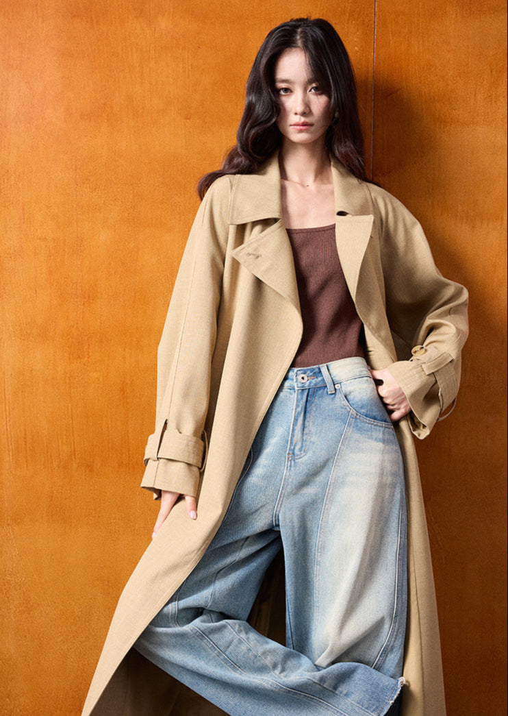 Classic British Style Long Khaki Trench Coat