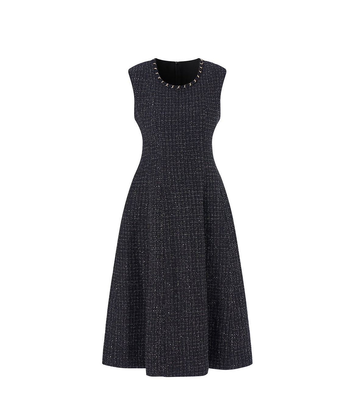 Metallic Textured French Sleeveless Midi Dress