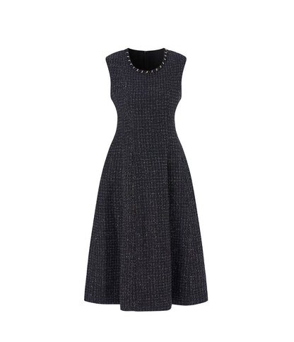 Metallic Textured French Sleeveless Midi Dress