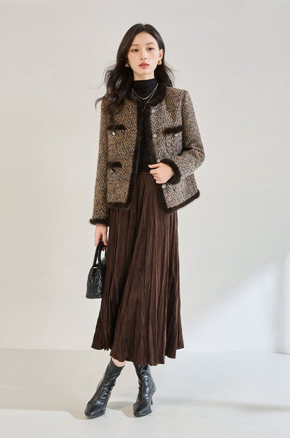 Luxury Tweed Short Puffer Jacket with White Duck Down Filling