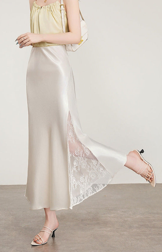 Lace Patchwork Eyelet Mermaid Skirt with Slit Detail