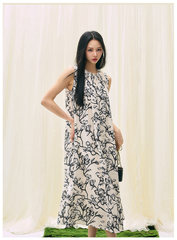Black & White Printed Loose Fit Summer Dress