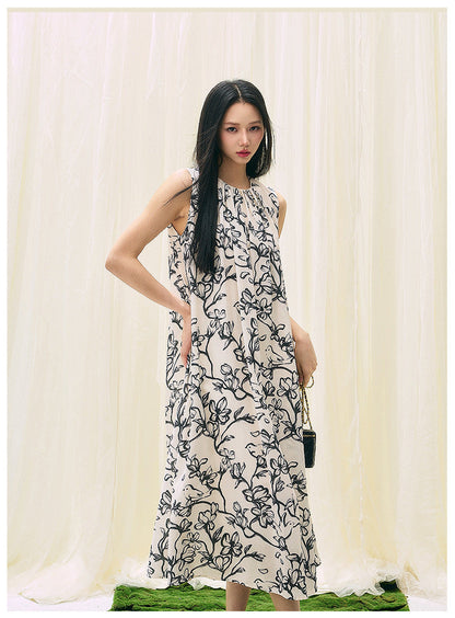 Black & White Printed Loose Fit Summer Dress