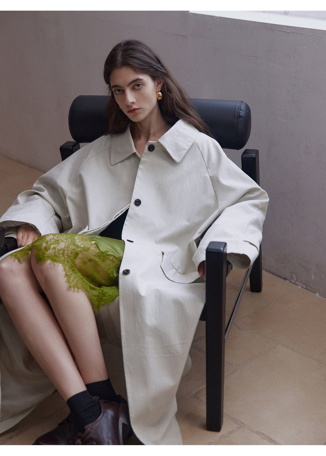 Minimalist Cotton-Blend Long Trench Coat