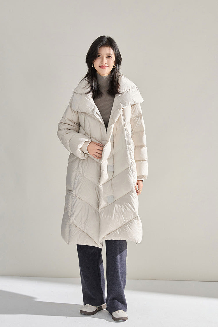 Minimalist Oversized Down Puffer Coat with Leather-Style Buttons