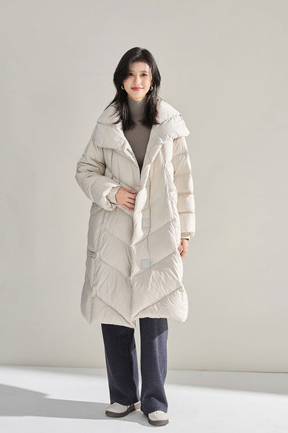 Minimalist Oversized Down Puffer Coat with Leather-Style Buttons