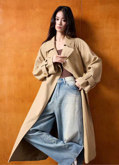 Classic British Style Long Khaki Trench Coat