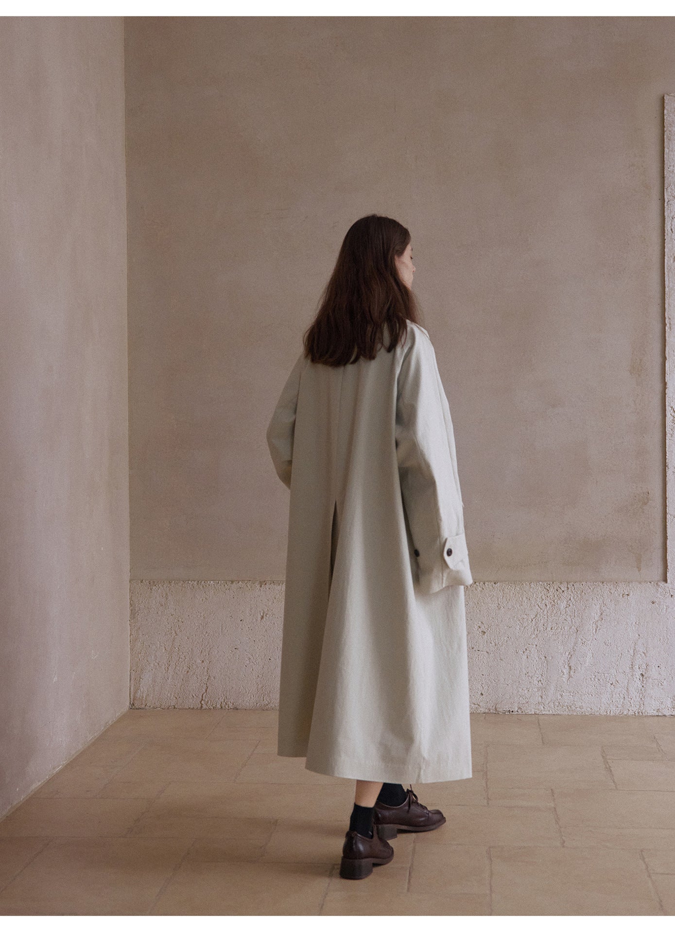 Minimalist Cotton-Blend Long Trench Coat