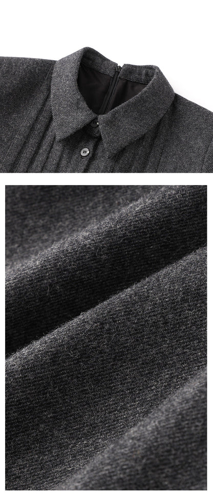 Wool-Blend Herringbone A-Line French Dress
