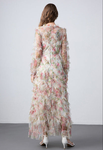Elegant Floral Princess Maxi Dress