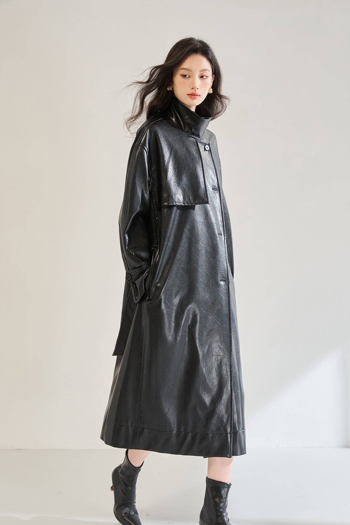 Retro Long Faux Leather Coat