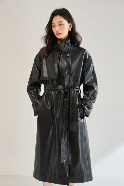 Retro Long Faux Leather Coat