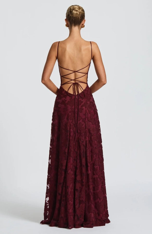 Strappy Backless Jacquard Maxi Dress