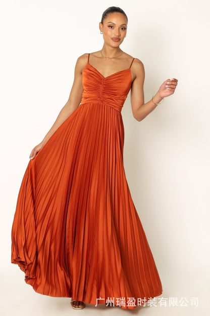 Elegant Pleated Backless Maxi Dress
