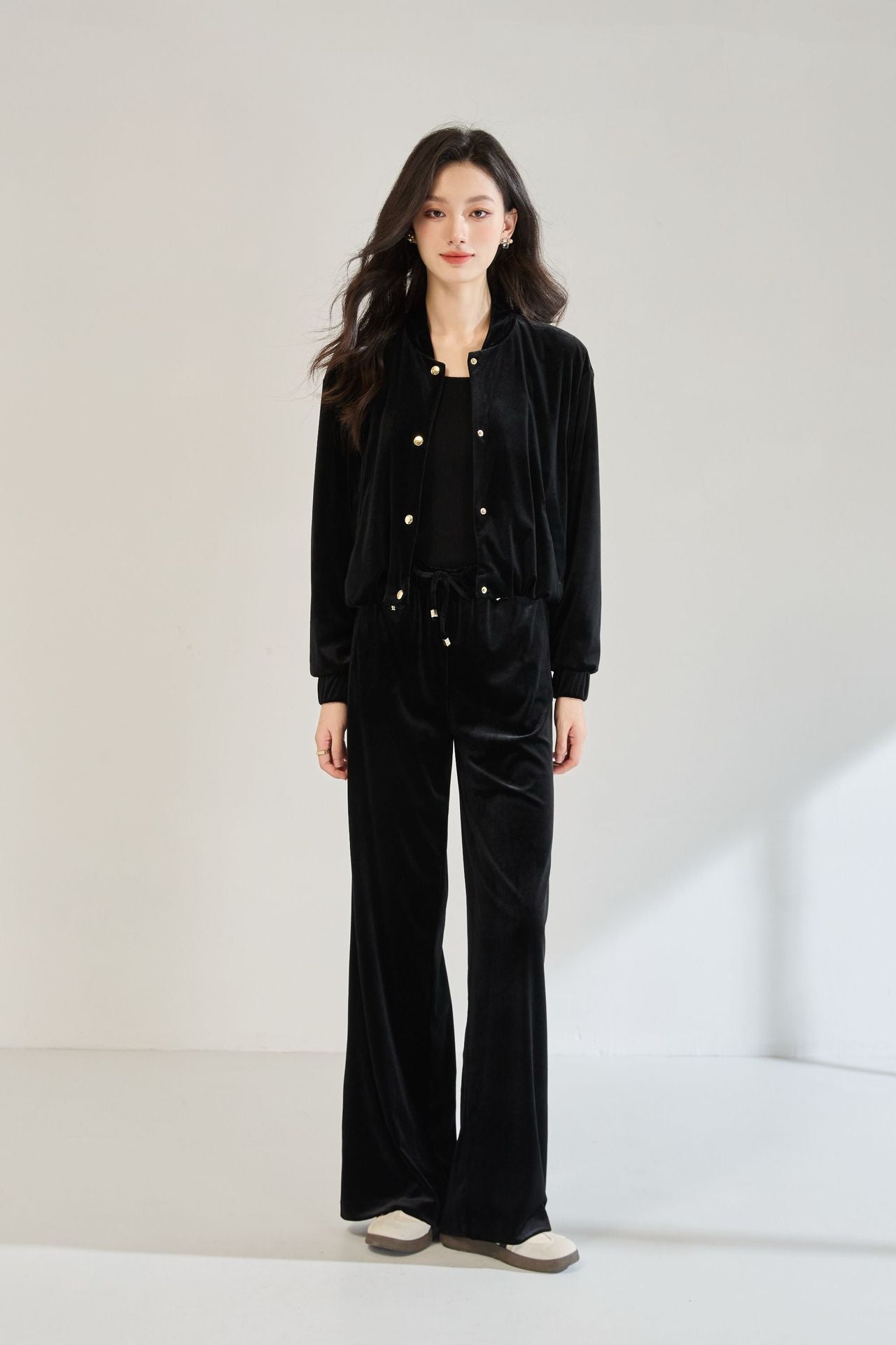 Velvet Pilot Jacket & Wide-Leg Pants Set