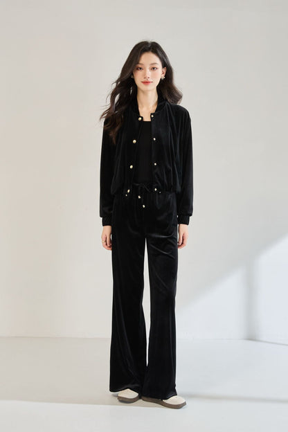Velvet Pilot Jacket & Wide-Leg Pants Set