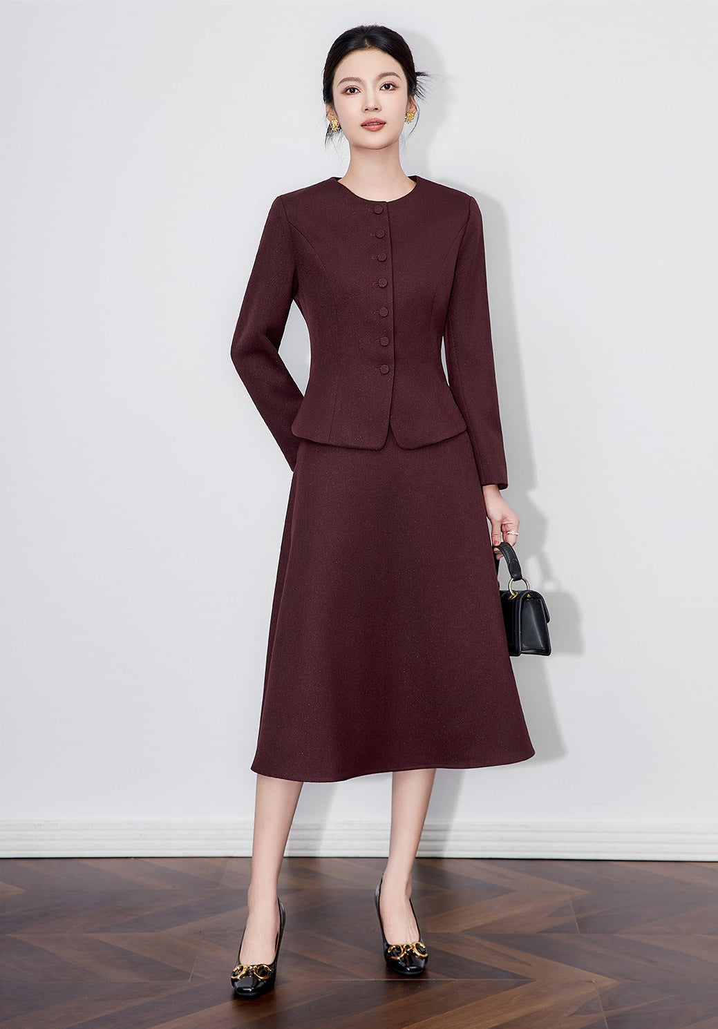 Luminous Texture Two-Piece Blazer & Midi Skirt Set
