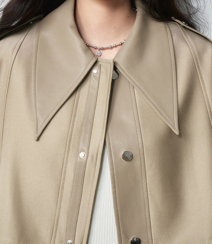 Western Style Oversized Cropped Faux Leather Jacket