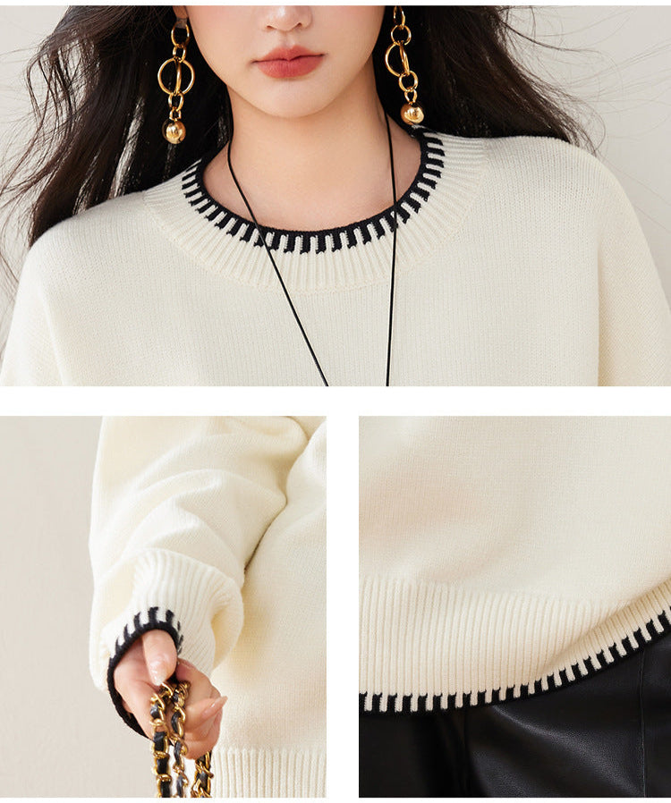 Black & White Color-Block Oversized Knit Sweater