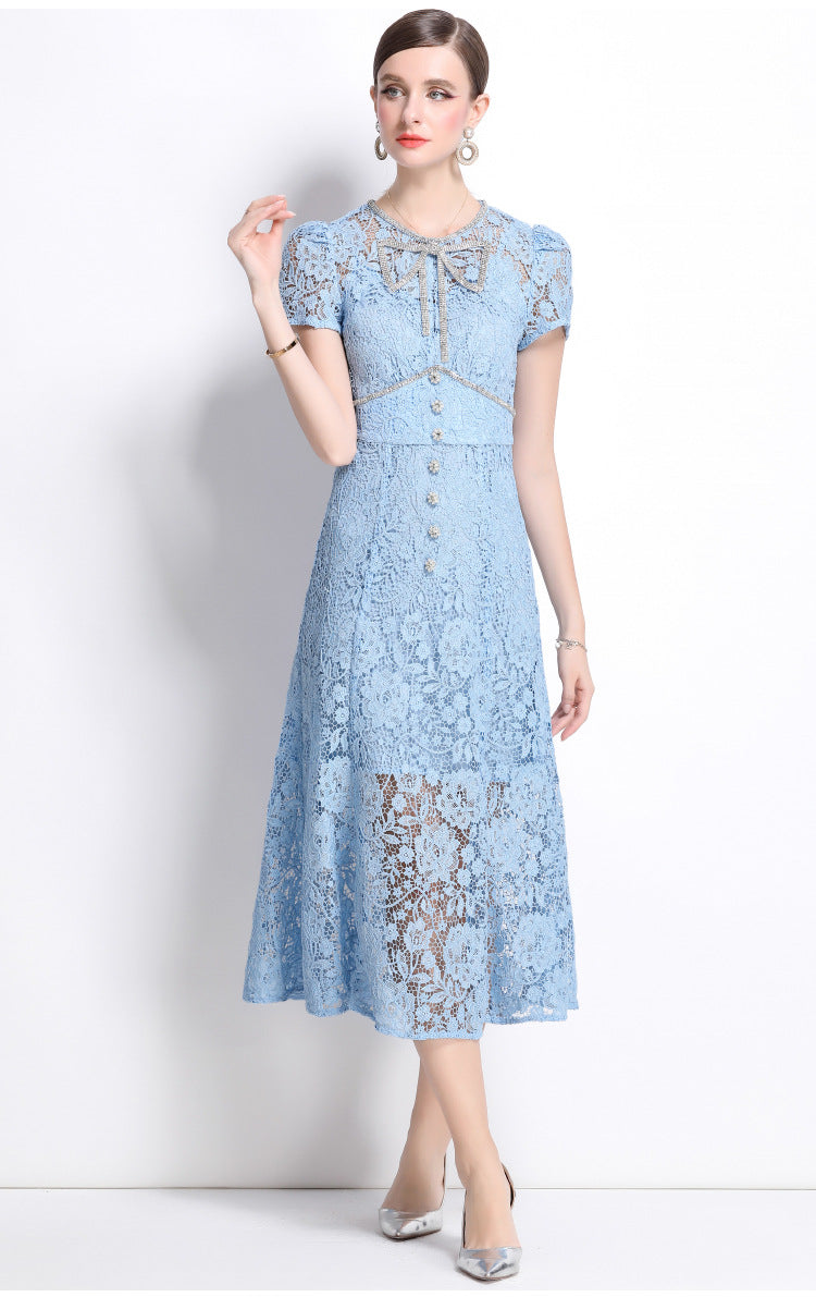 Lace Bow Detail French-Style Dress