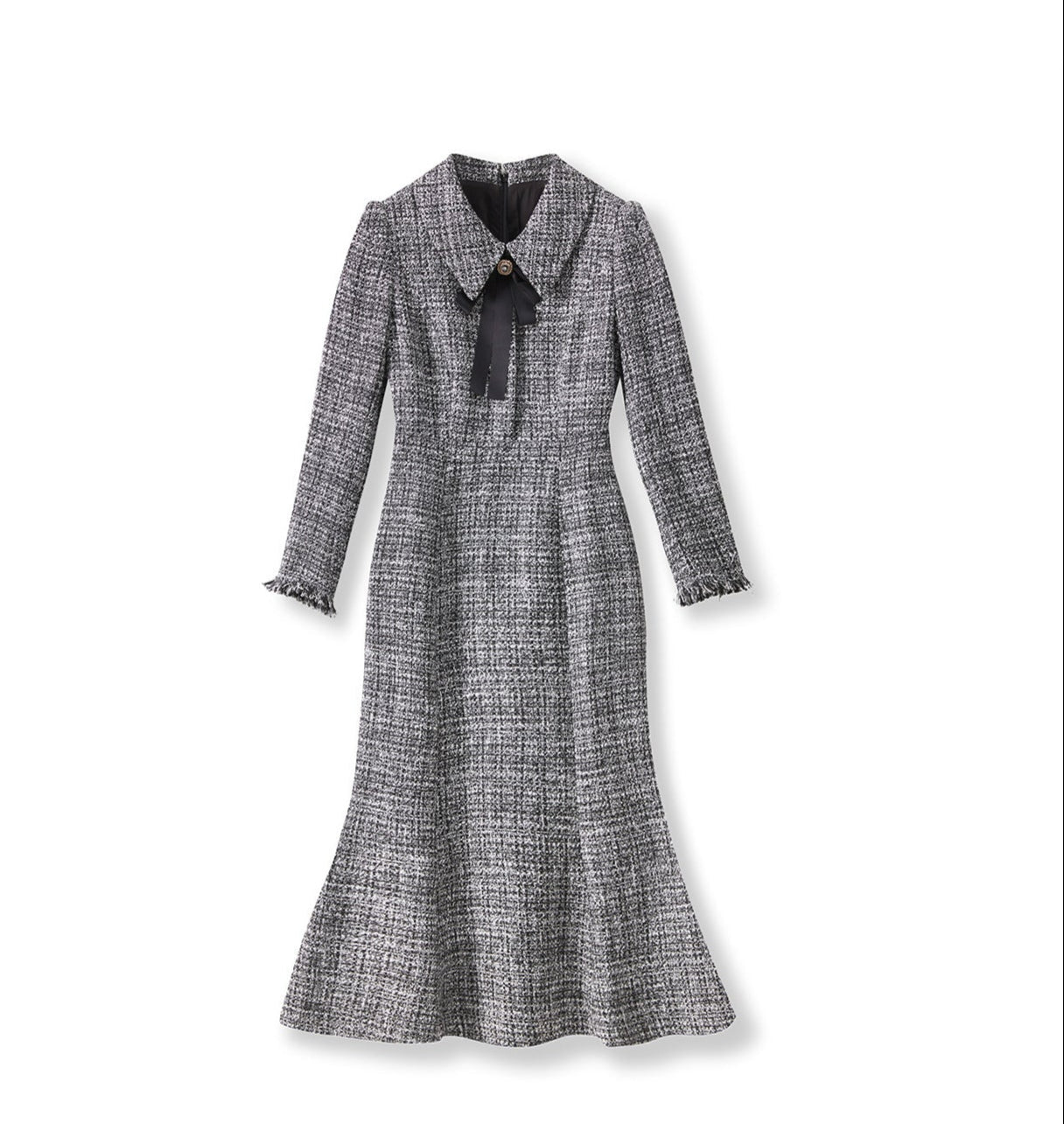 Chanel-Inspired Tweed Mermaid Dress – Elegant Slim Fit Long-Sleeve Design