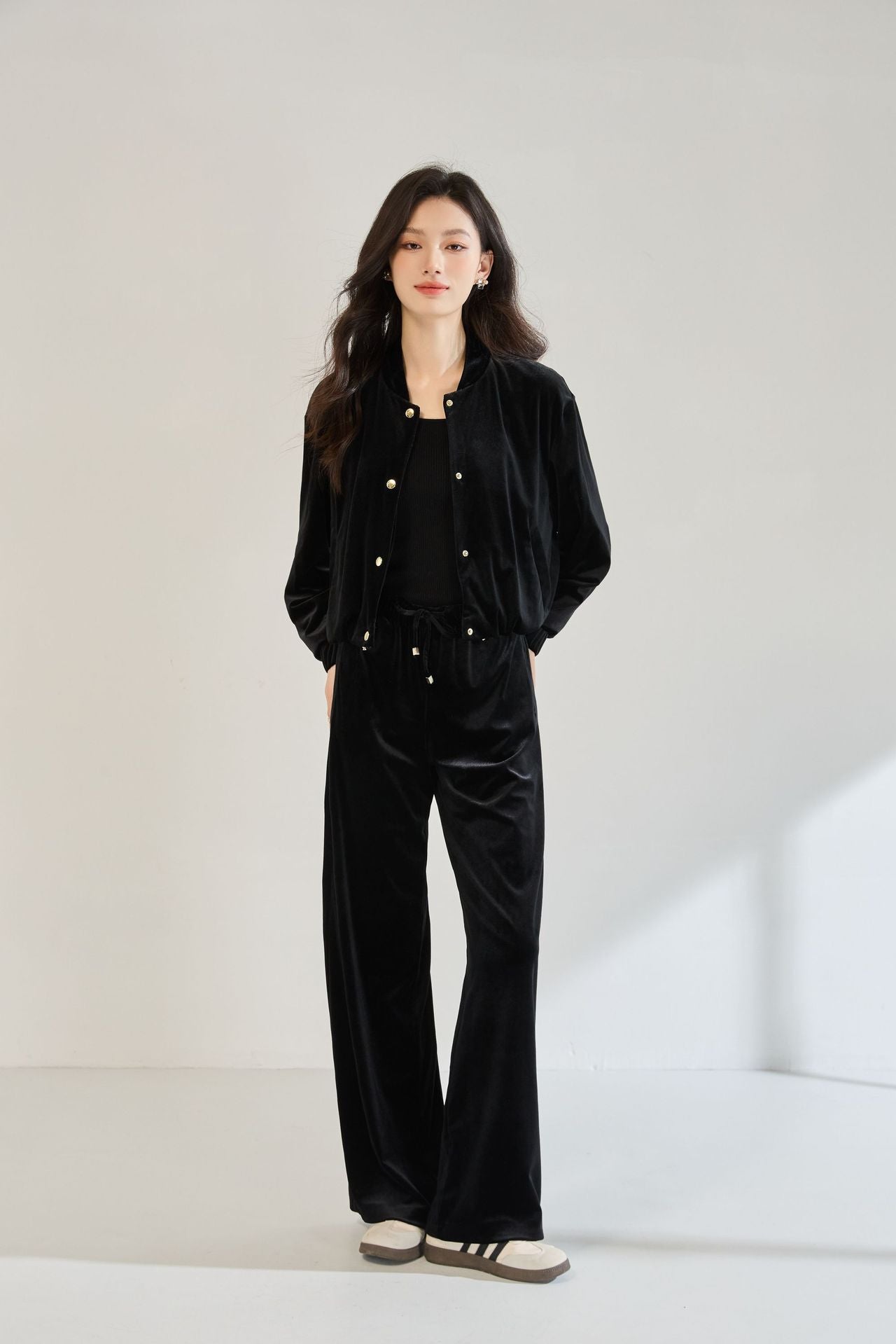 Velvet Pilot Jacket & Wide-Leg Pants Set