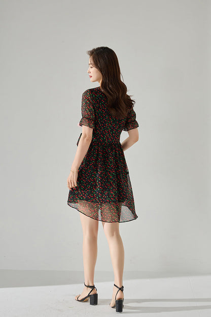 Fruit Print V-Neck Midi Dress