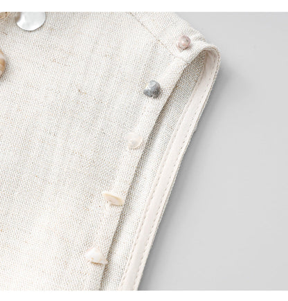 Boho Linen-Tencel Dress with Shell Detail and Removable Buckle Necklace