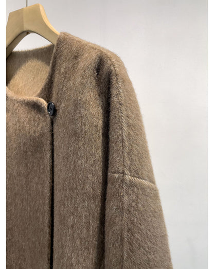 Alpaca Wool Short Double-Sided Coat with Scarf Detail