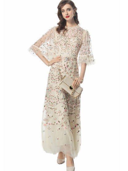 Belleza Princess-Cut Embroidered Maxi Evening Dress