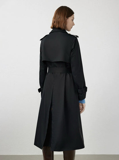 Black Straight-Cut Mid-Length Trench Coat